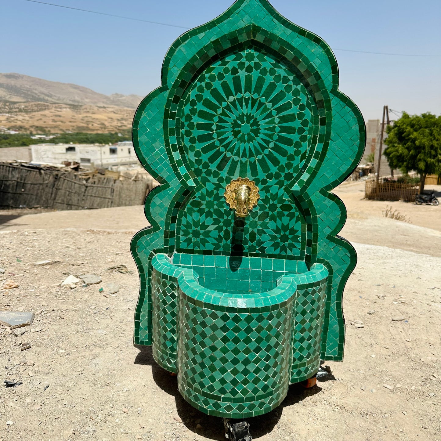 Exquisite Moroccan Green Zellige Fountain – A Statement of Elegance