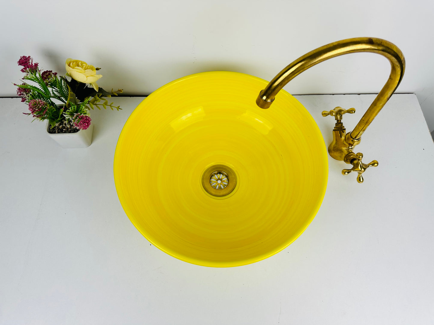 Sunshine Glow: Handcrafted Ceramic Sink in Vibrant Yellow Hue