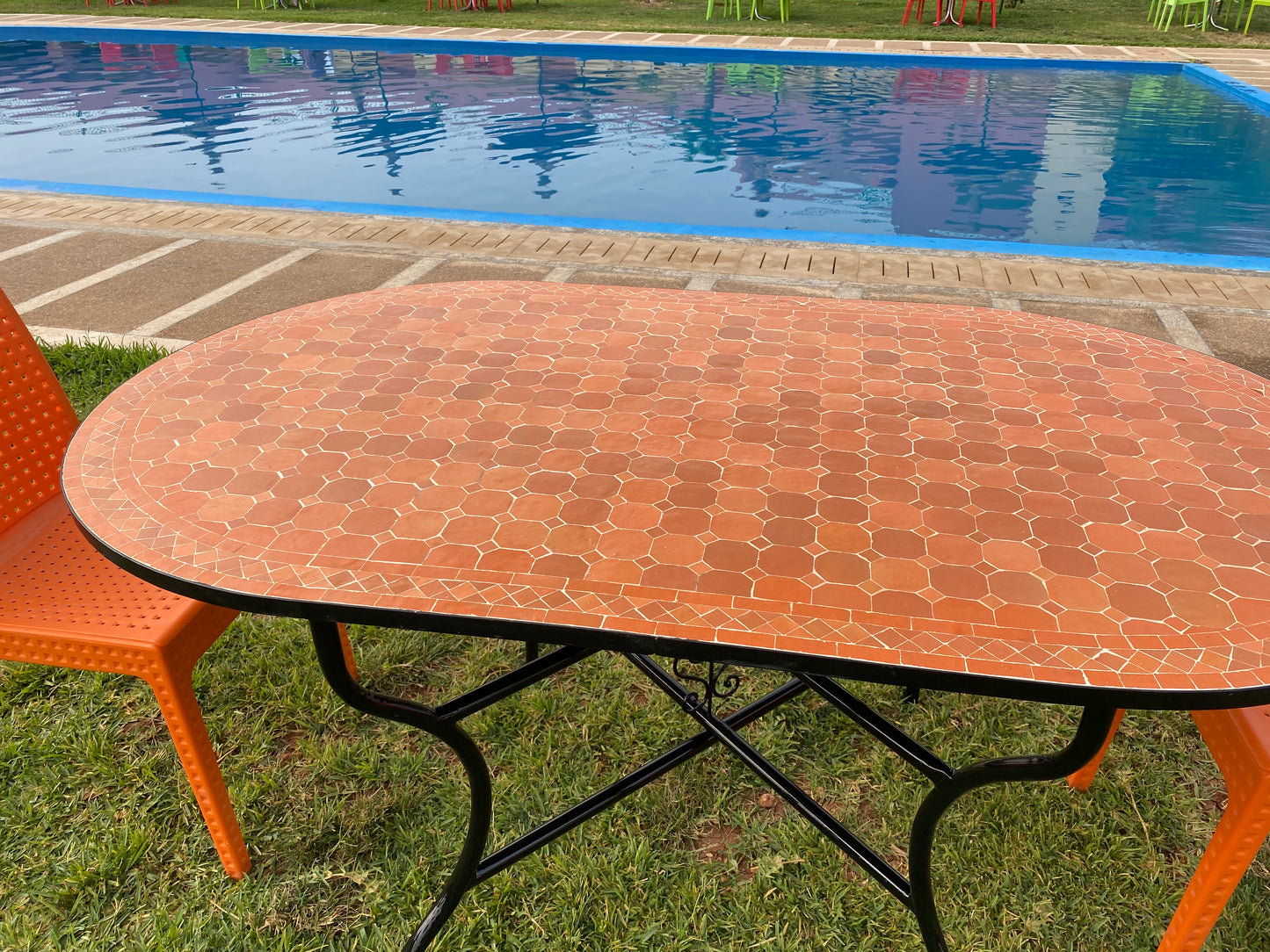 Handmade Moroccan Zellige Mosaic Table – Warm Terracotta Orange Elegance