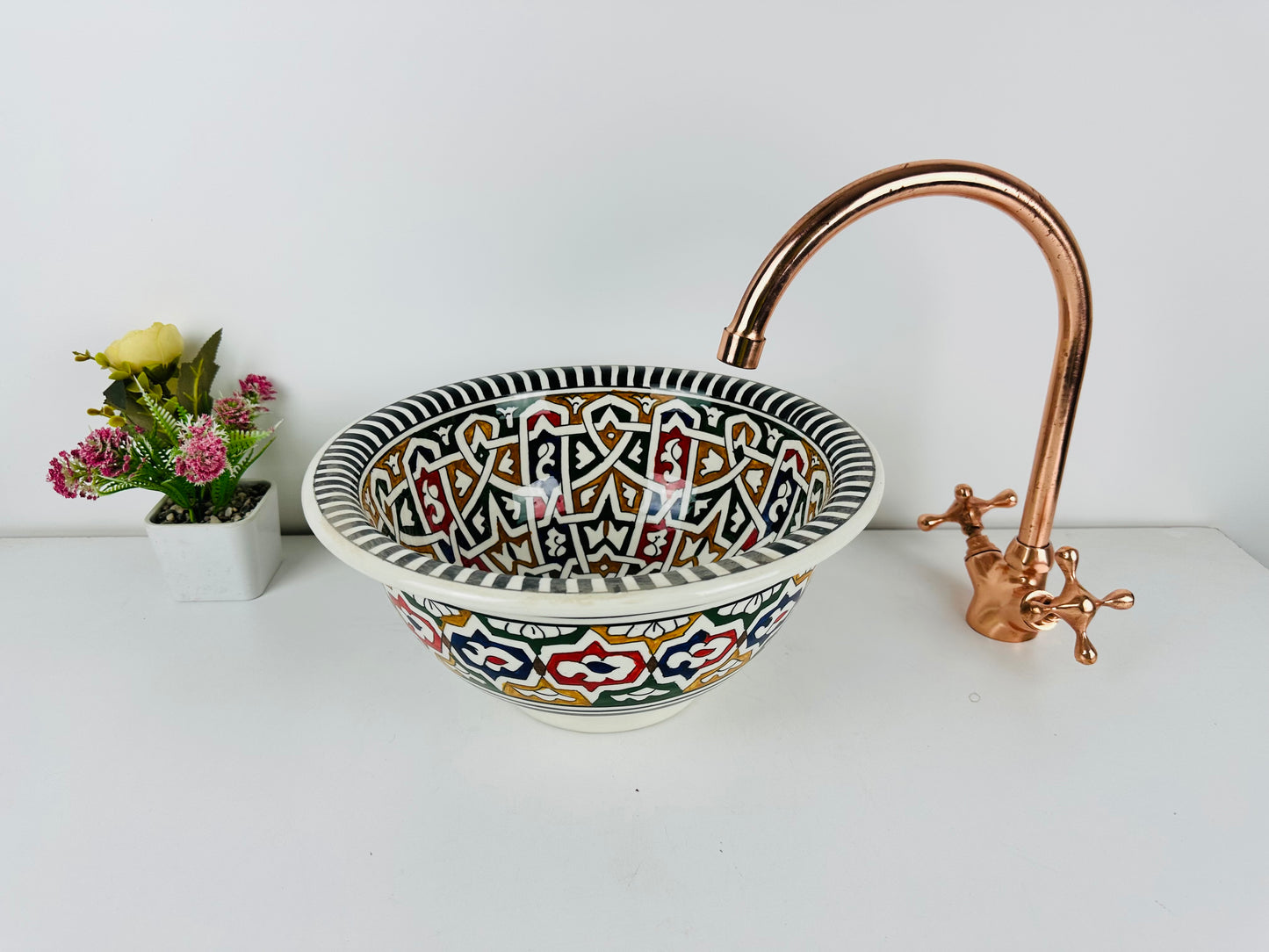Vibrant Souk: Handcrafted Ceramic Sink with Moroccan-Inspired Color Palette