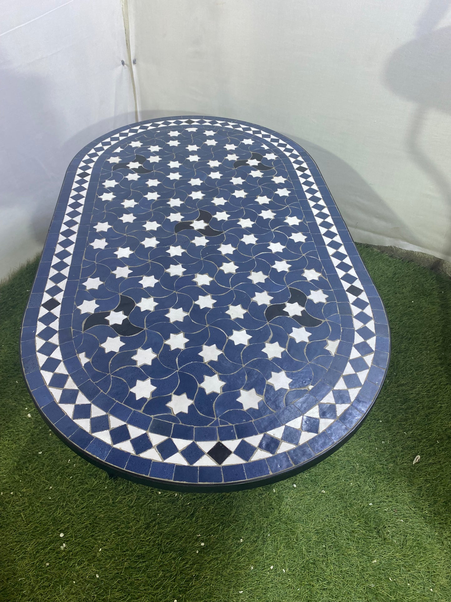 Handmade Moroccan Zellige Mosaic Table – Timeless Elegance in Blue & White