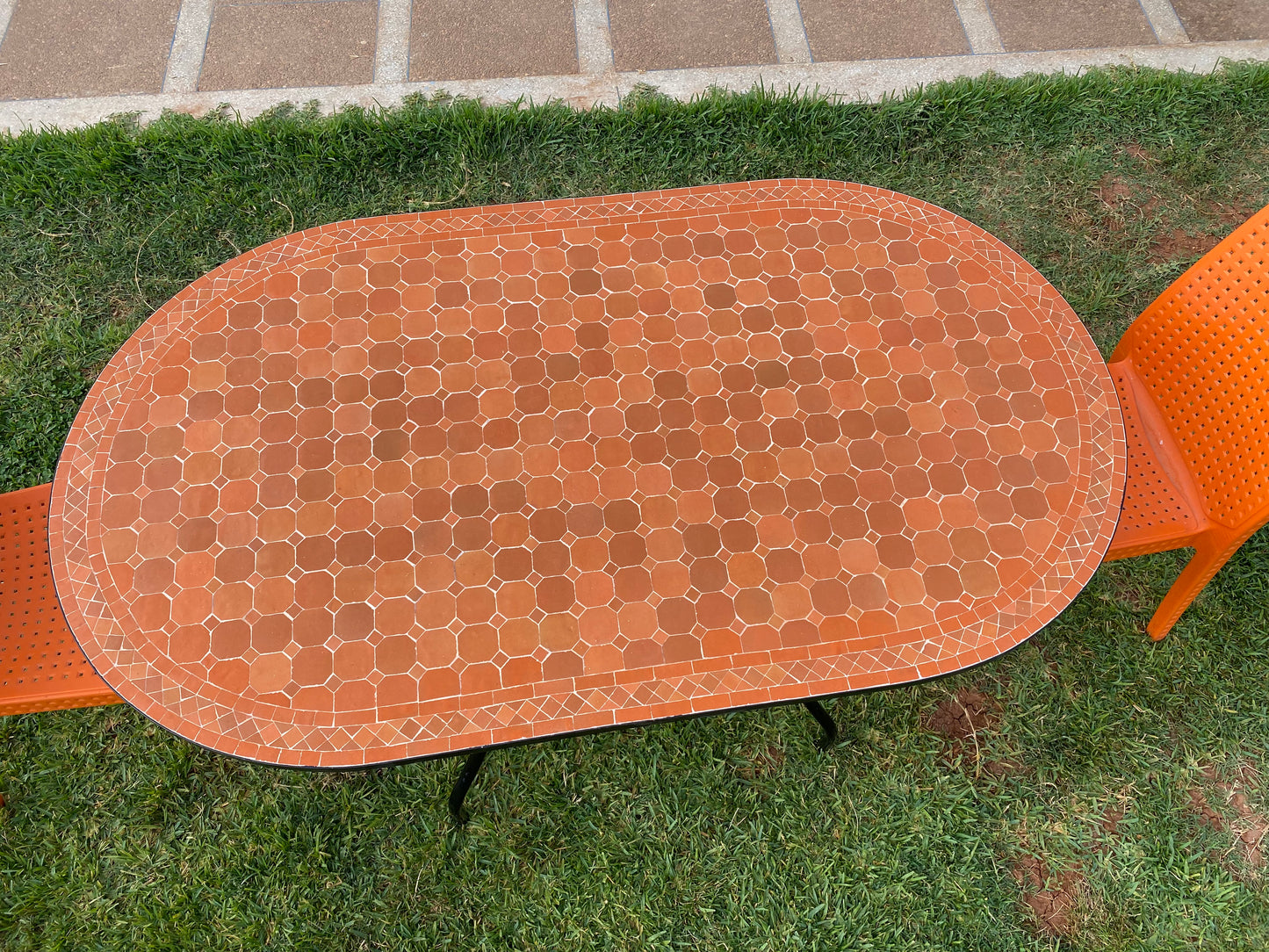 Handmade Moroccan Zellige Mosaic Table – Warm Terracotta Orange Elegance