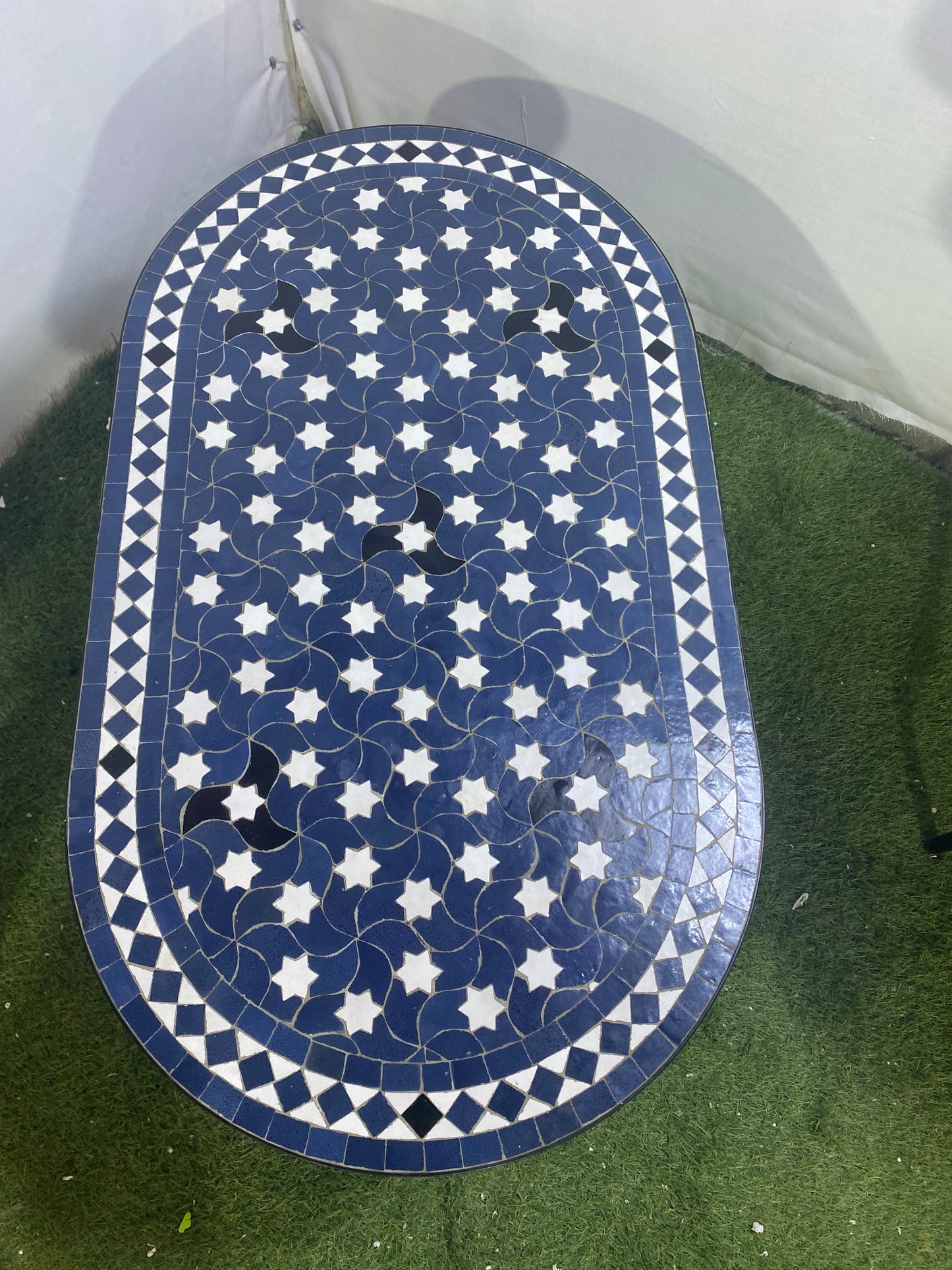 Handmade Moroccan Zellige Mosaic Table – Timeless Elegance in Blue & White