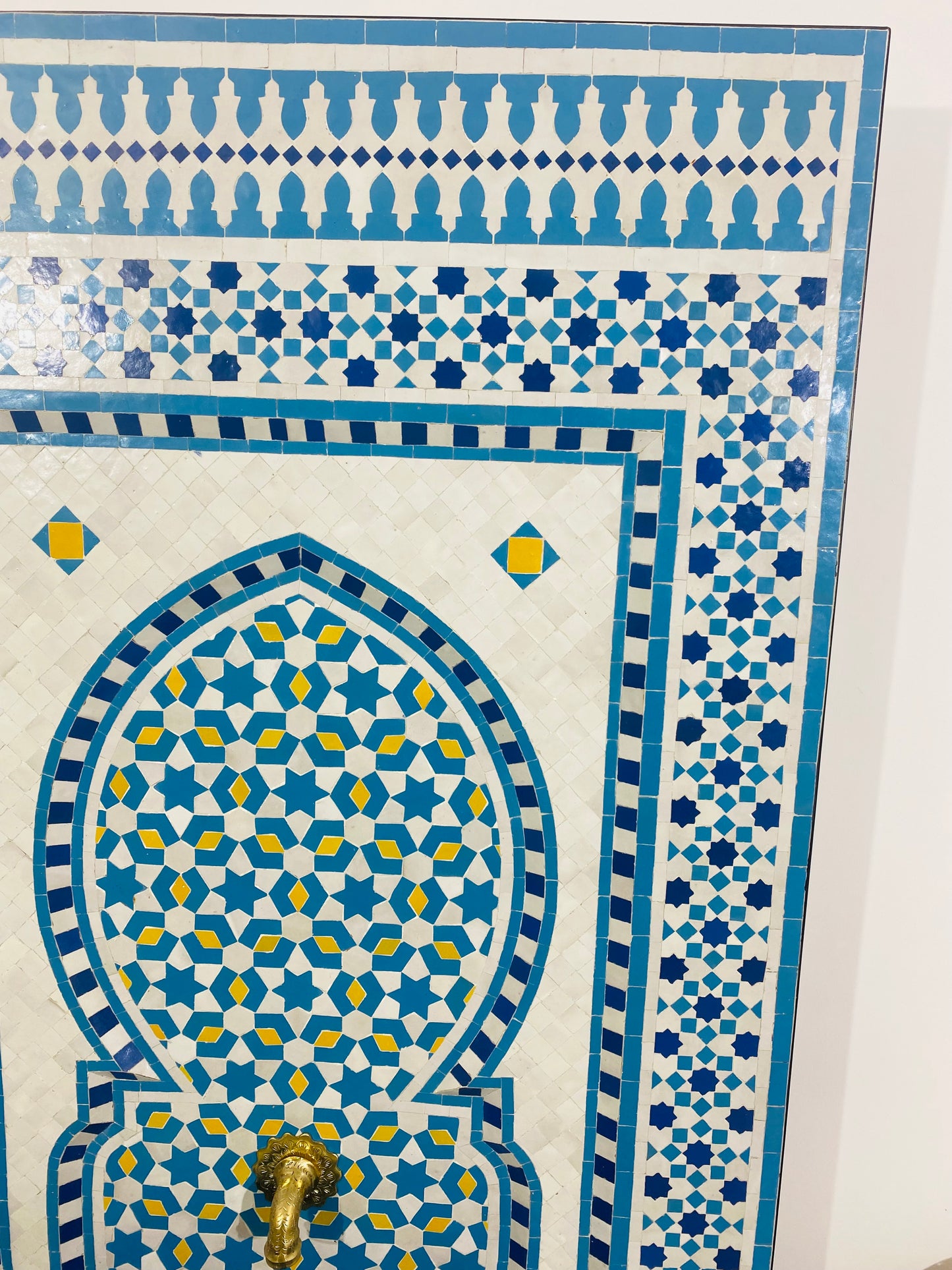 Royal Moroccan Zellige Fountain – Sky Blue & Gold Accents