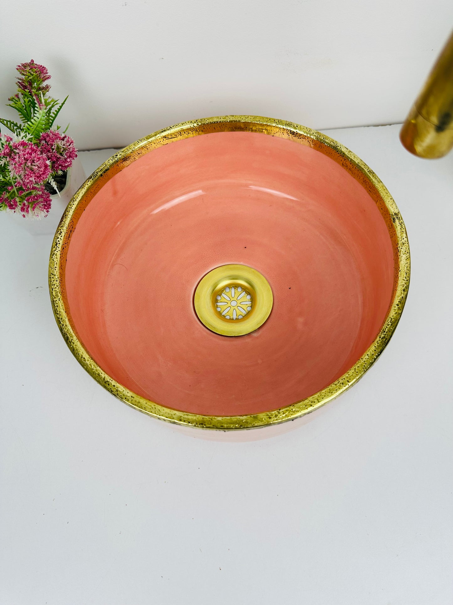 Sunset Glow: Handcrafted Ceramic Sink with Brass