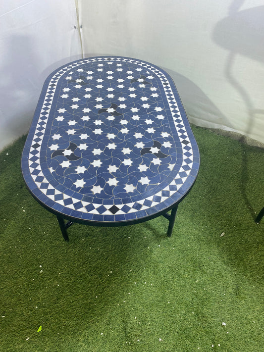 Handmade Moroccan Zellige Mosaic Table – Timeless Elegance in Blue & White