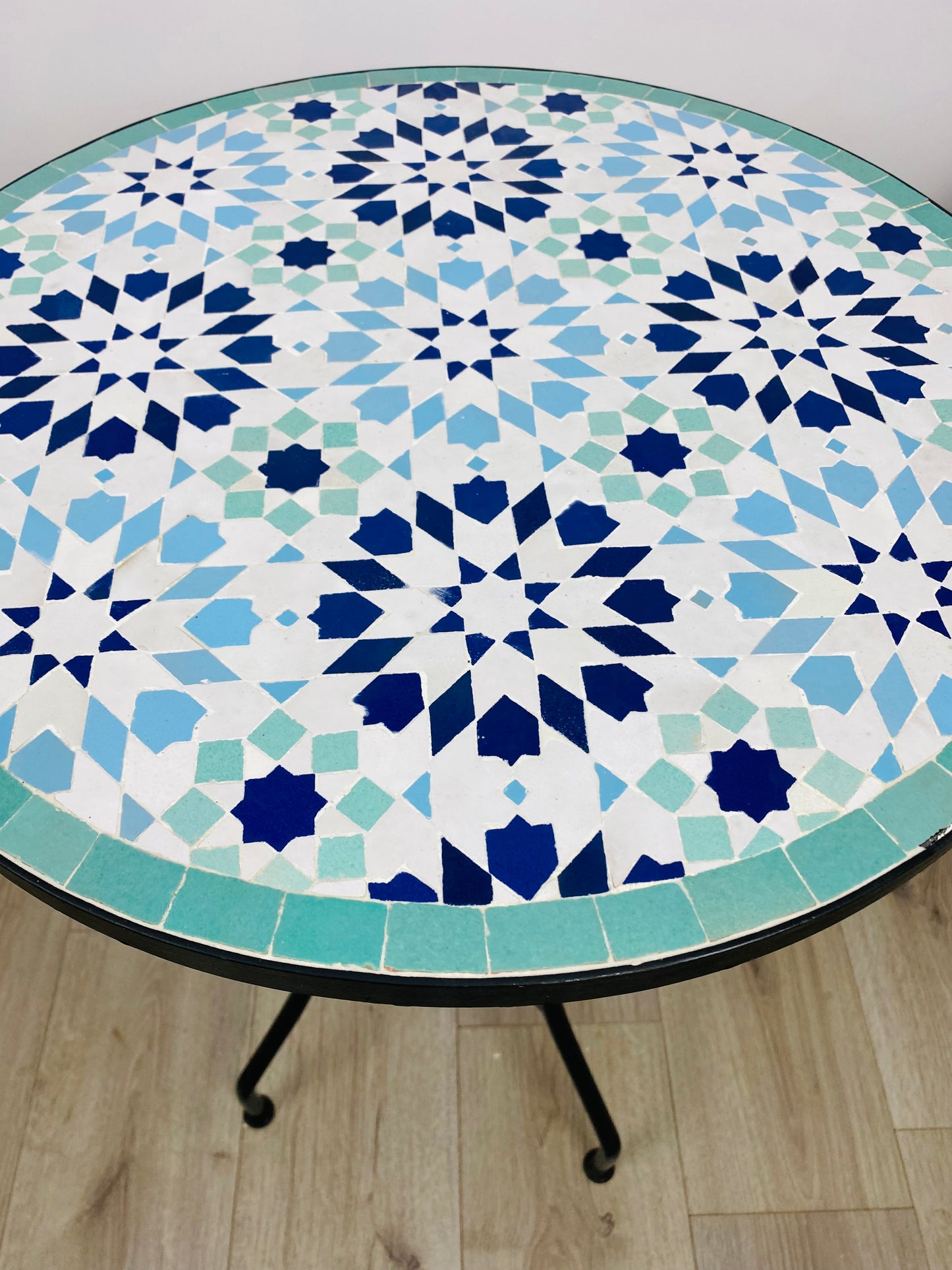 Handmade Moroccan Zellige Mosaic Table – Tranquil Blue Elegance