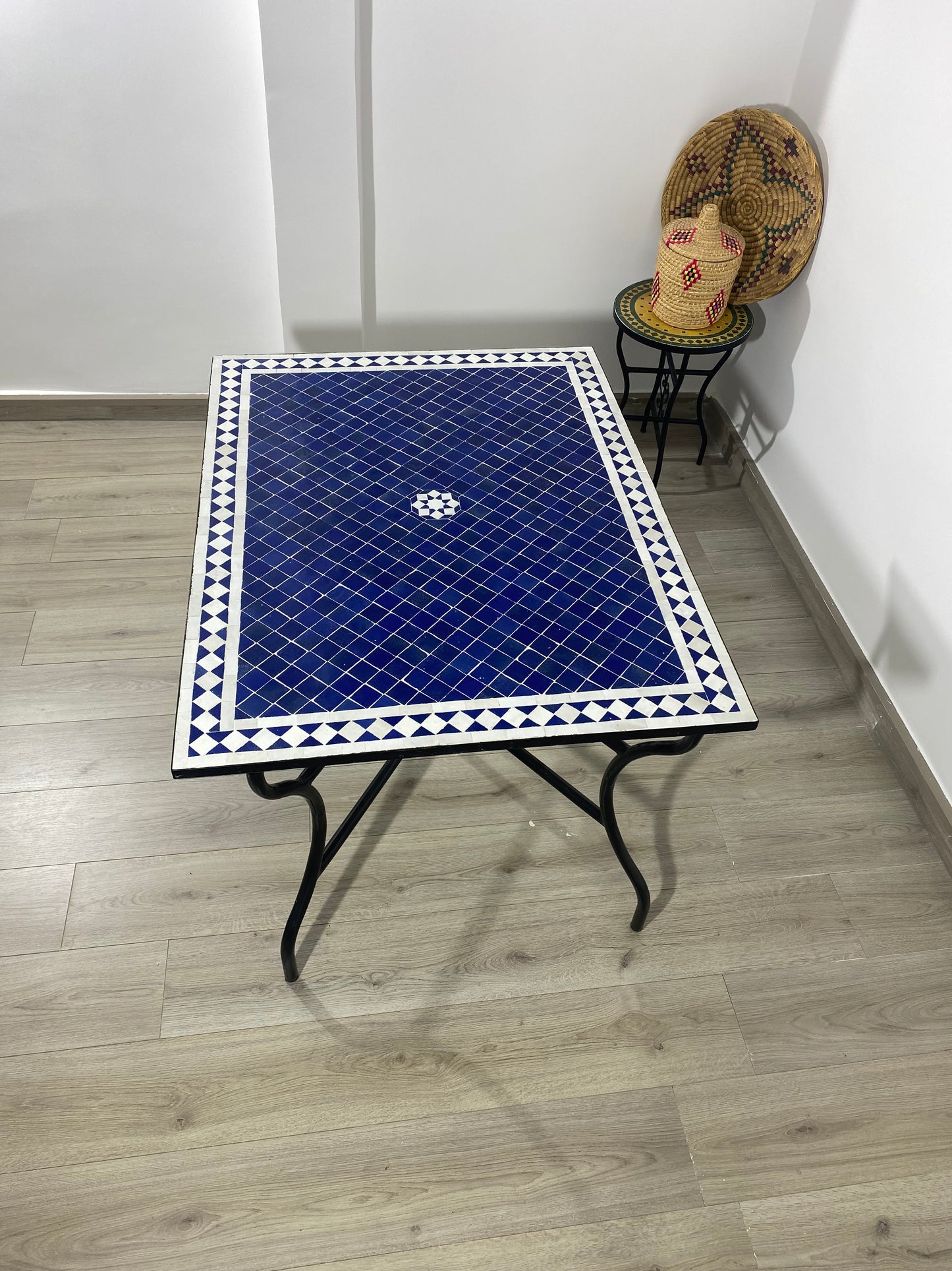 Handmade Moroccan Zellige Mosaic Table – Classic Blue & White Design