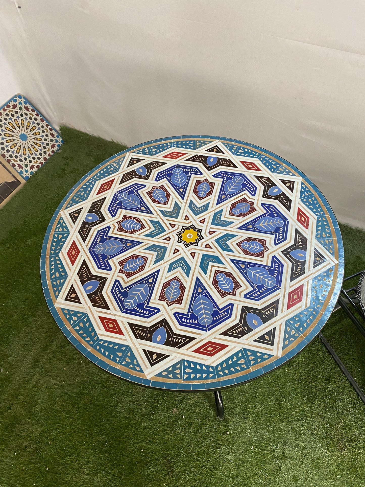 Handmade Moroccan Zellige Mosaic Table – Tribal Geometric Elegance