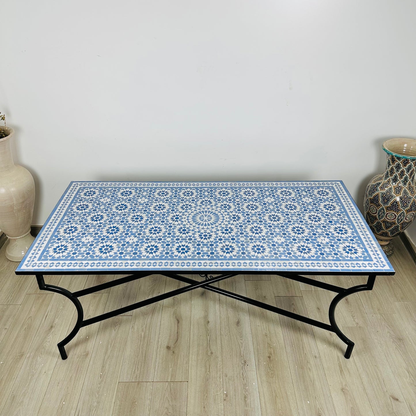 Handmade Moroccan Zellige Mosaic Table – Timeless Blue & White Elegance