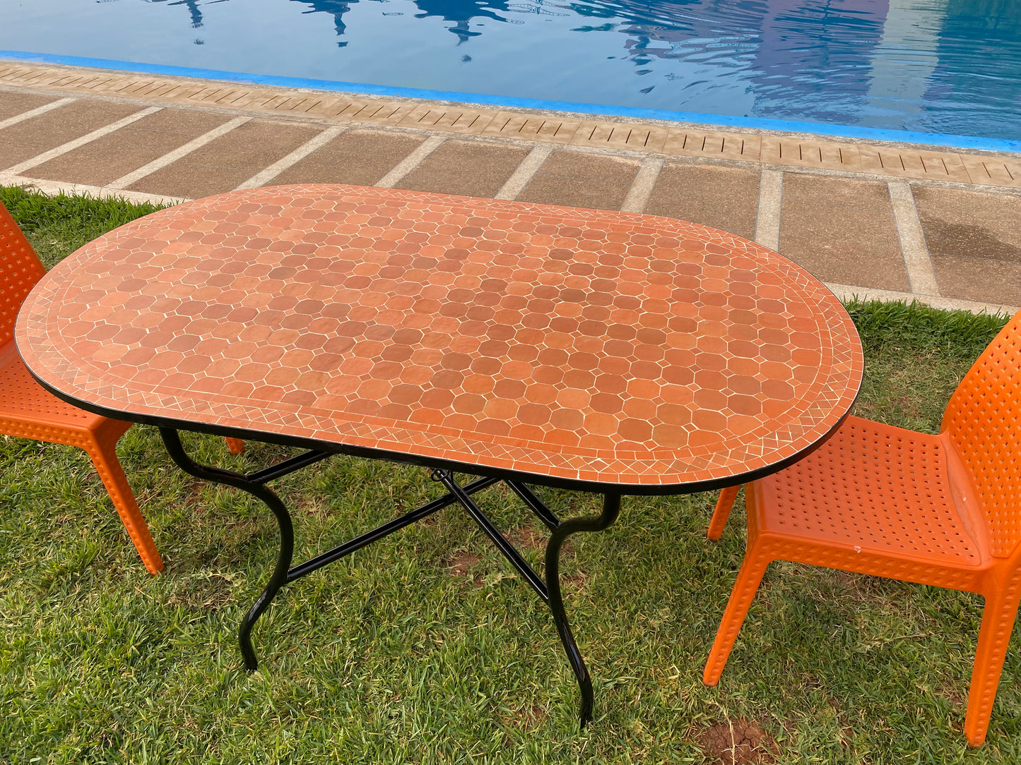 Handmade Moroccan Zellige Mosaic Table – Warm Terracotta Orange Elegance