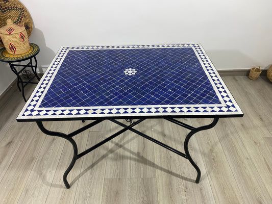 Handmade Moroccan Zellige Mosaic Table – Classic Blue & White Design