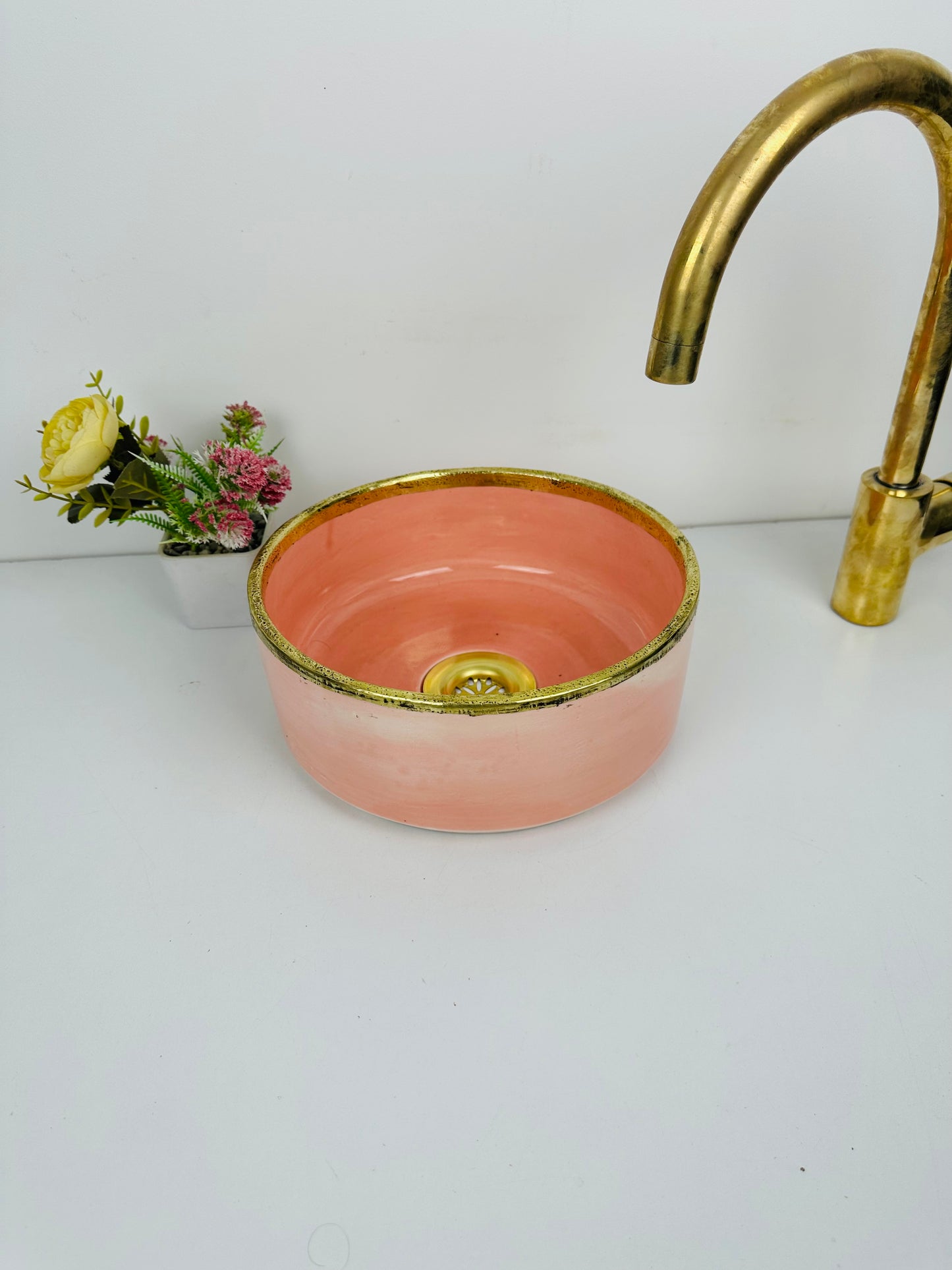 Sunset Glow: Handcrafted Ceramic Sink with Brass