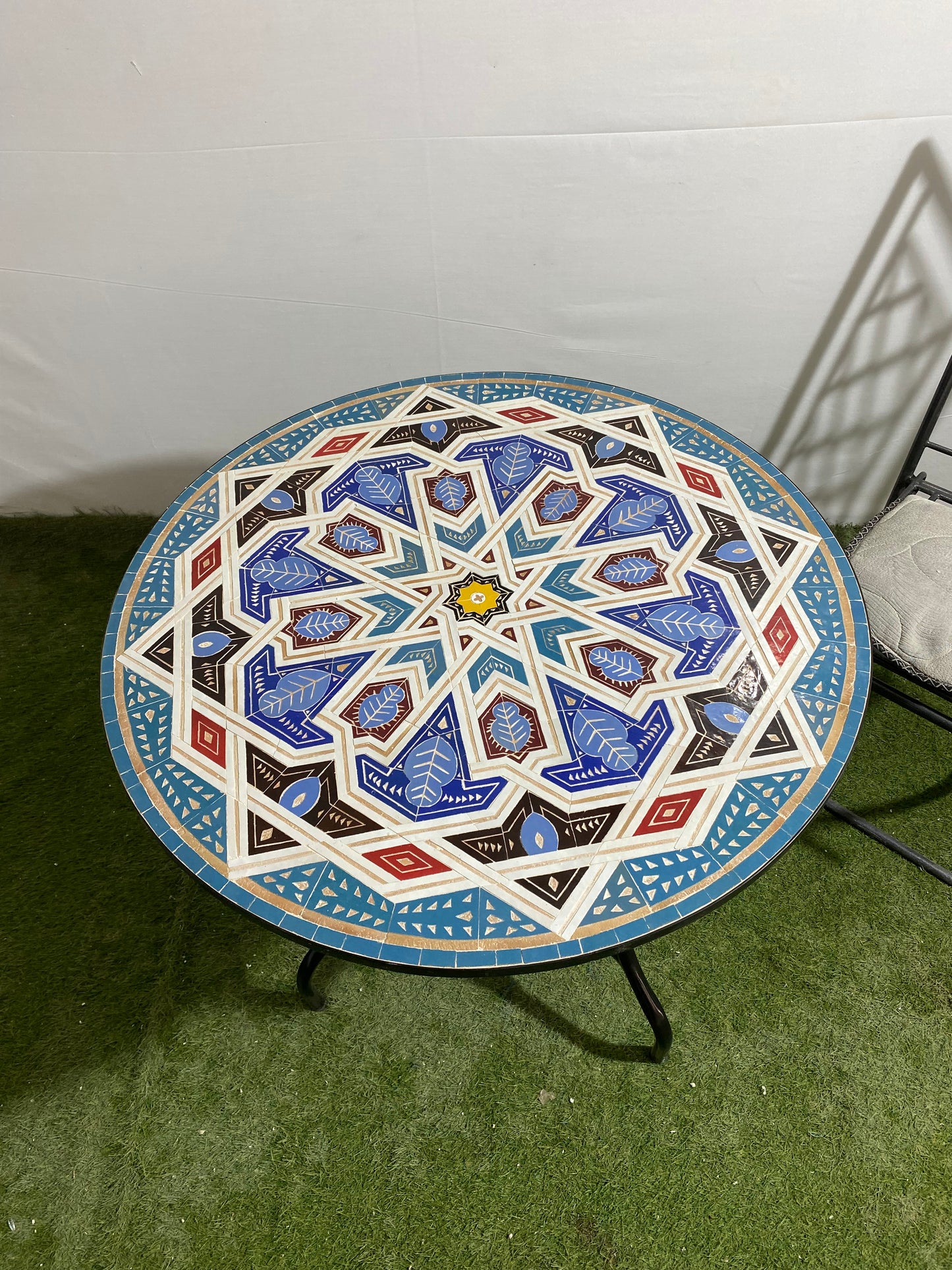 Handmade Moroccan Zellige Mosaic Table – Tribal Geometric Elegance