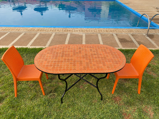 Handmade Moroccan Zellige Mosaic Table – Warm Terracotta Orange Elegance