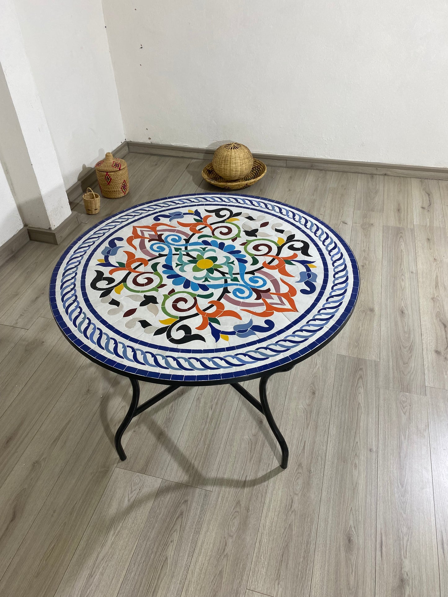 Handmade Moroccan Zellige Mosaic Table – Vibrant Floral Elegance