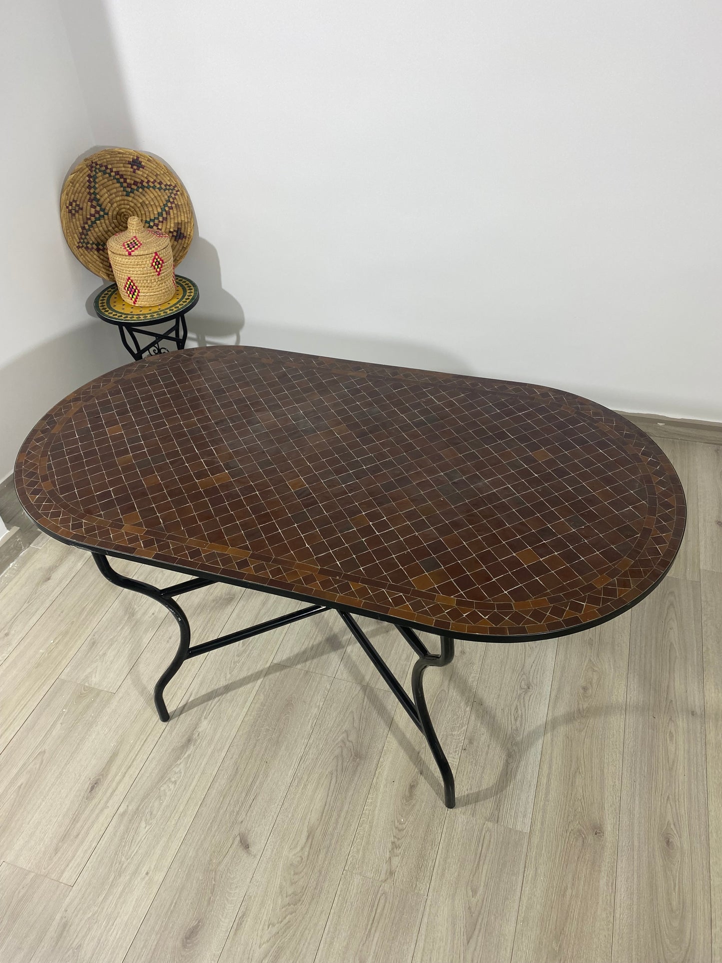 Handmade Moroccan Zellige Mosaic Table – Rich Brown Tones