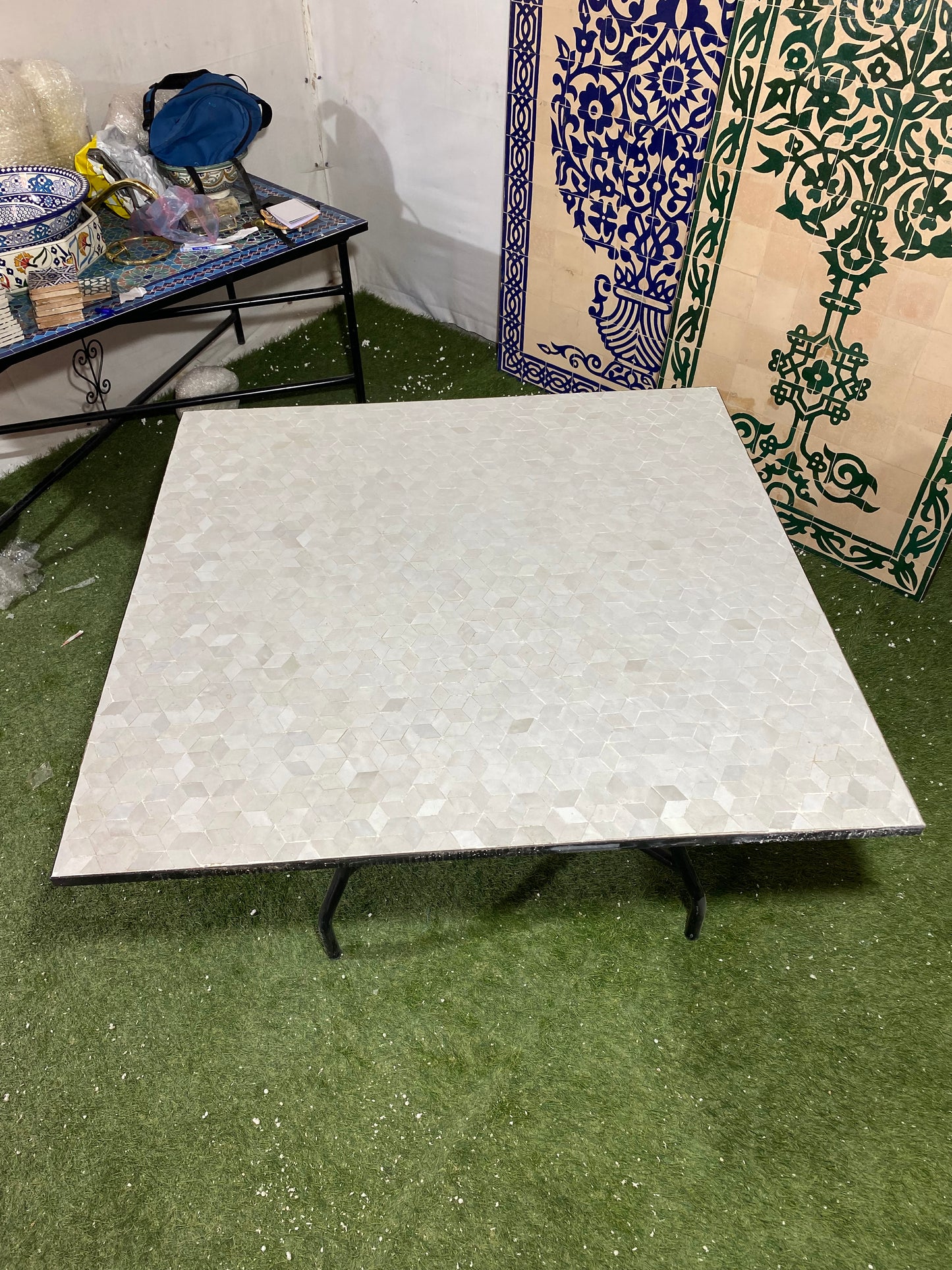 Handmade Moroccan Zellige Mosaic Table – Elegant White 3D Effect