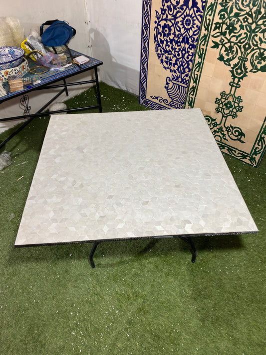 Handmade Moroccan Zellige Mosaic Table – Elegant White 3D Effect