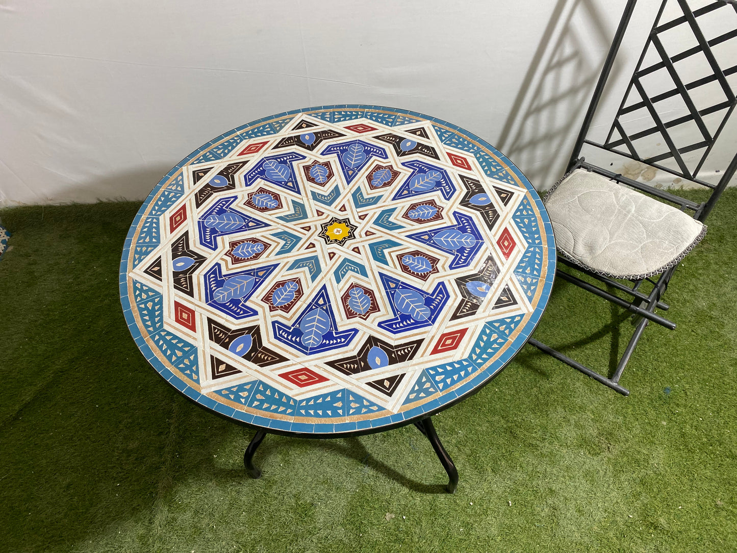 Handmade Moroccan Zellige Mosaic Table – Tribal Geometric Elegance