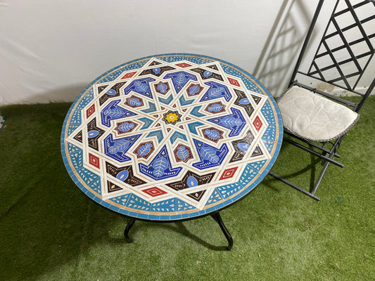 Handmade Moroccan Zellige Mosaic Table – Tribal Geometric Elegance