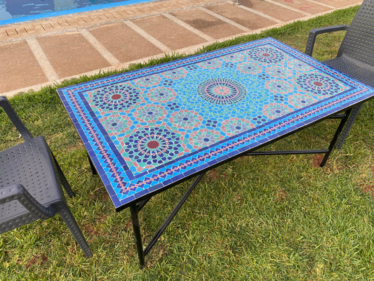 Handmade Moroccan Zellige Mosaic Table – Ocean Blue Elegance