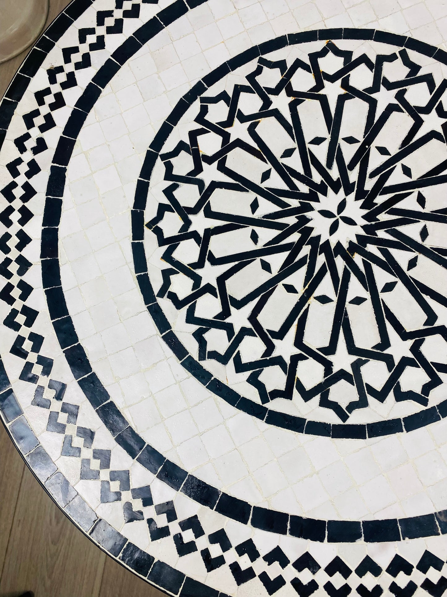 Handmade Moroccan Zellige Mosaic Table – Black & White Elegance