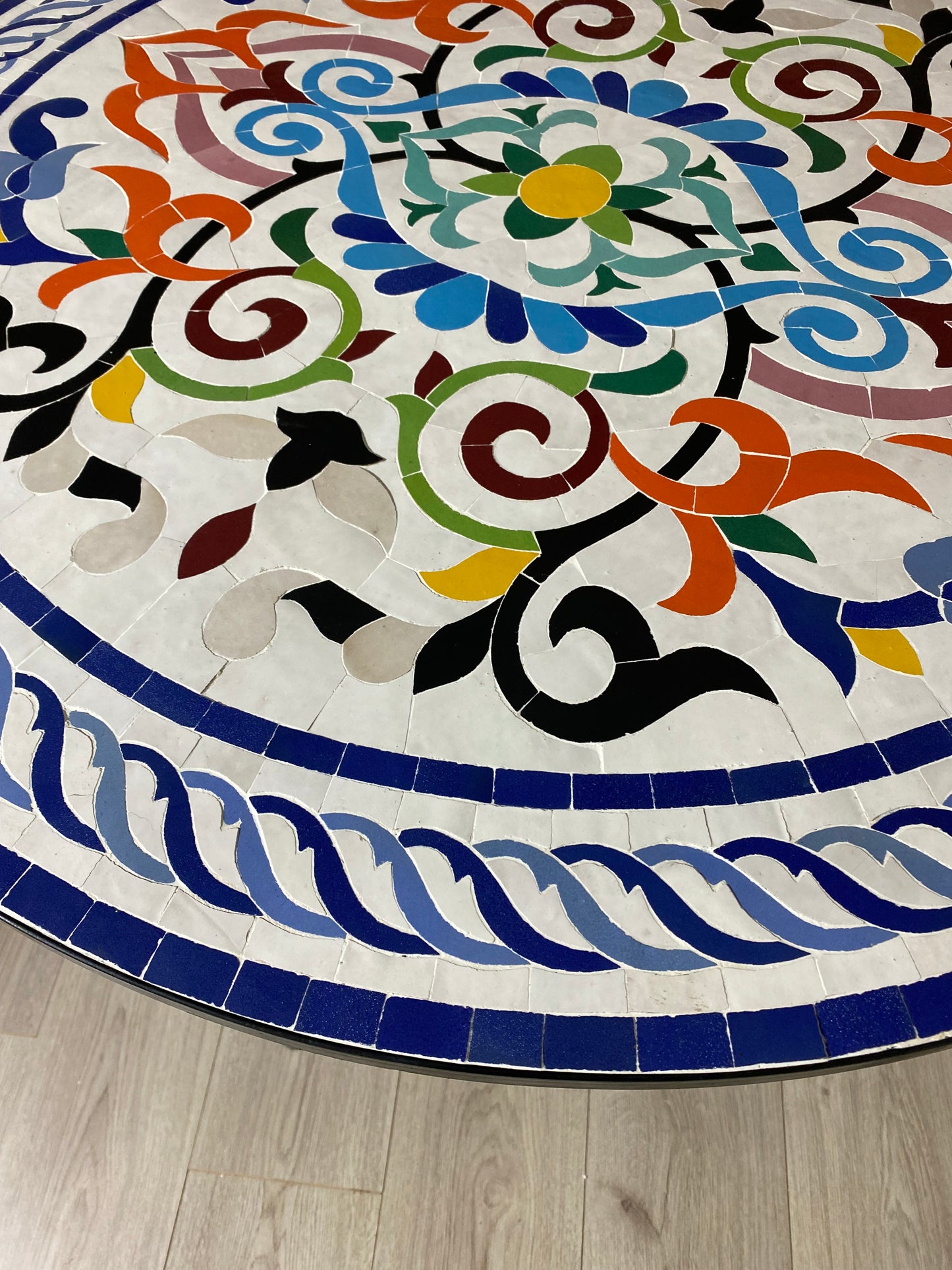 Handmade Moroccan Zellige Mosaic Table – Vibrant Floral Elegance