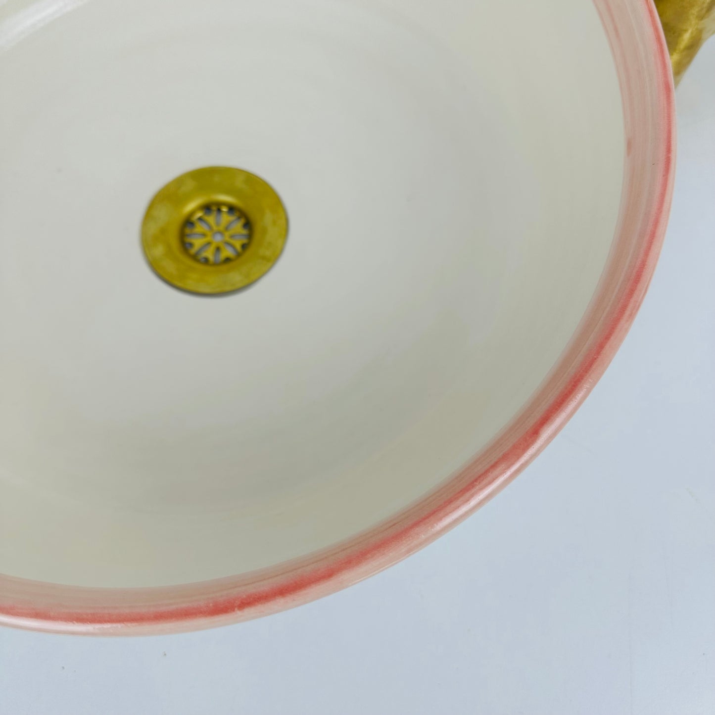 Round Elegance: Handcrafted Ceramic Sink with Pink Top Finish