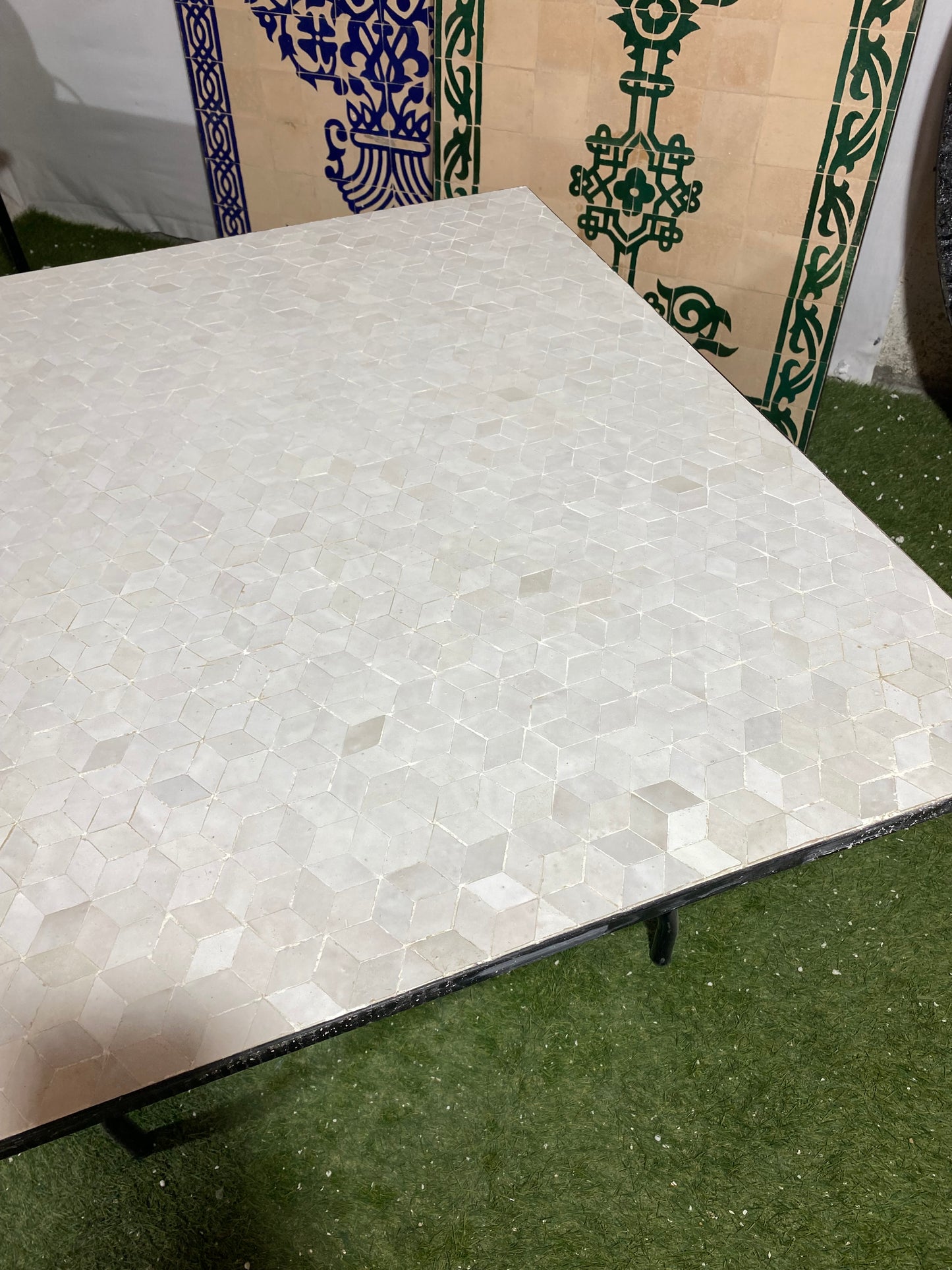 Handmade Moroccan Zellige Mosaic Table – Elegant White 3D Effect