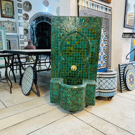 Elegant Moroccan Green Zellige Fountain – A Timeless Masterpiece
