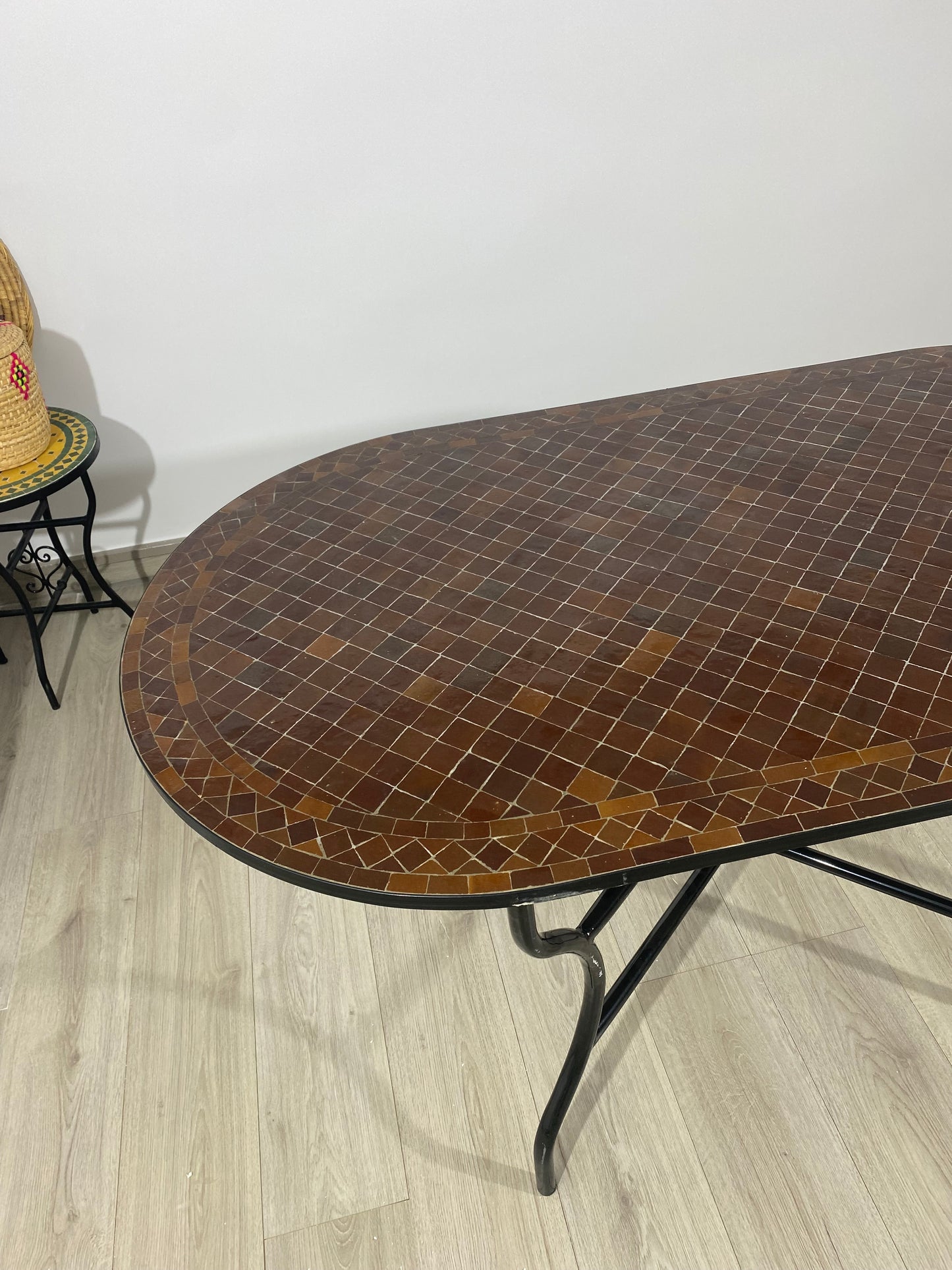 Handmade Moroccan Zellige Mosaic Table – Rich Brown Tones