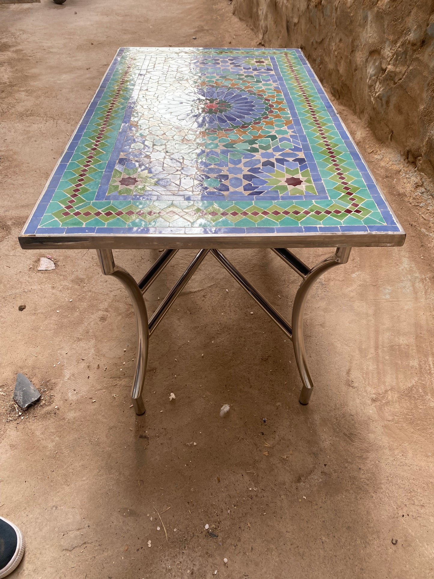 Handmade Moroccan Zellige Mosaic Table – Vibrant Geometric Design