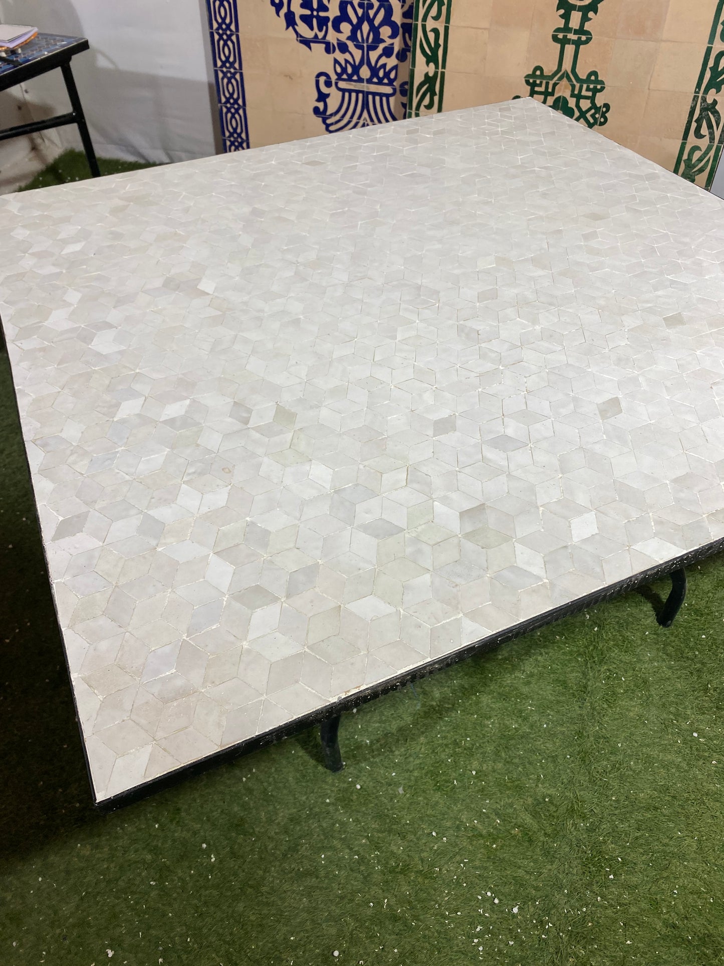 Handmade Moroccan Zellige Mosaic Table – Elegant White 3D Effect
