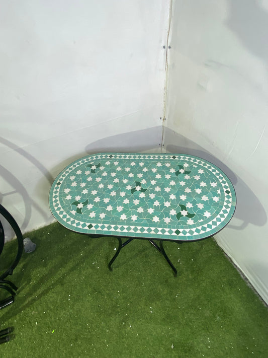 Handmade Moroccan Zellige Mosaic Table – Soft Green Starry Elegance