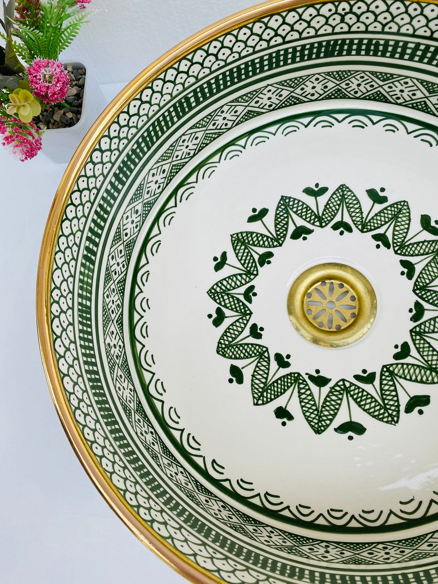 Moroccan Artisan Green & Gold Ceramic Sink