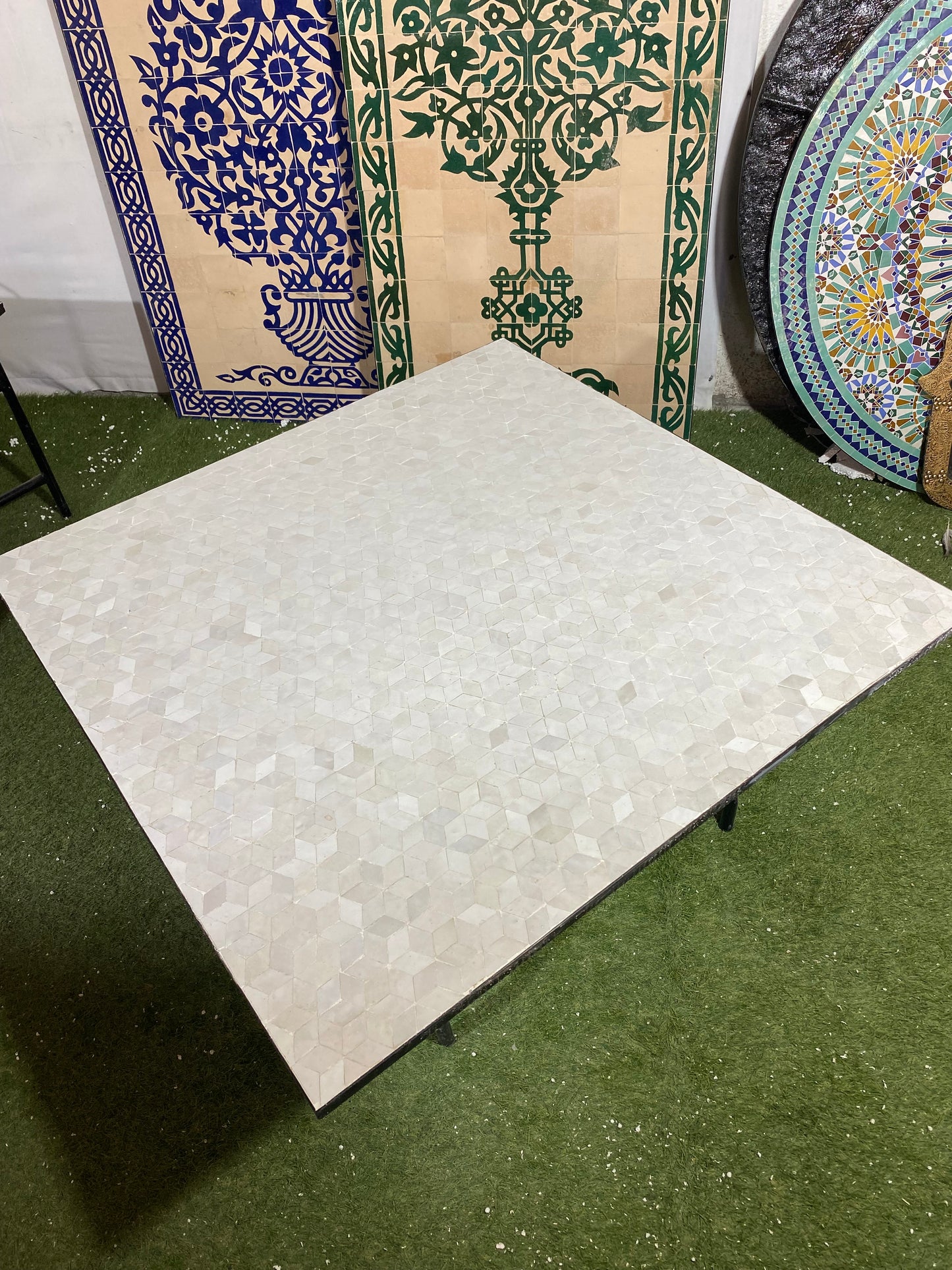 Handmade Moroccan Zellige Mosaic Table – Elegant White 3D Effect