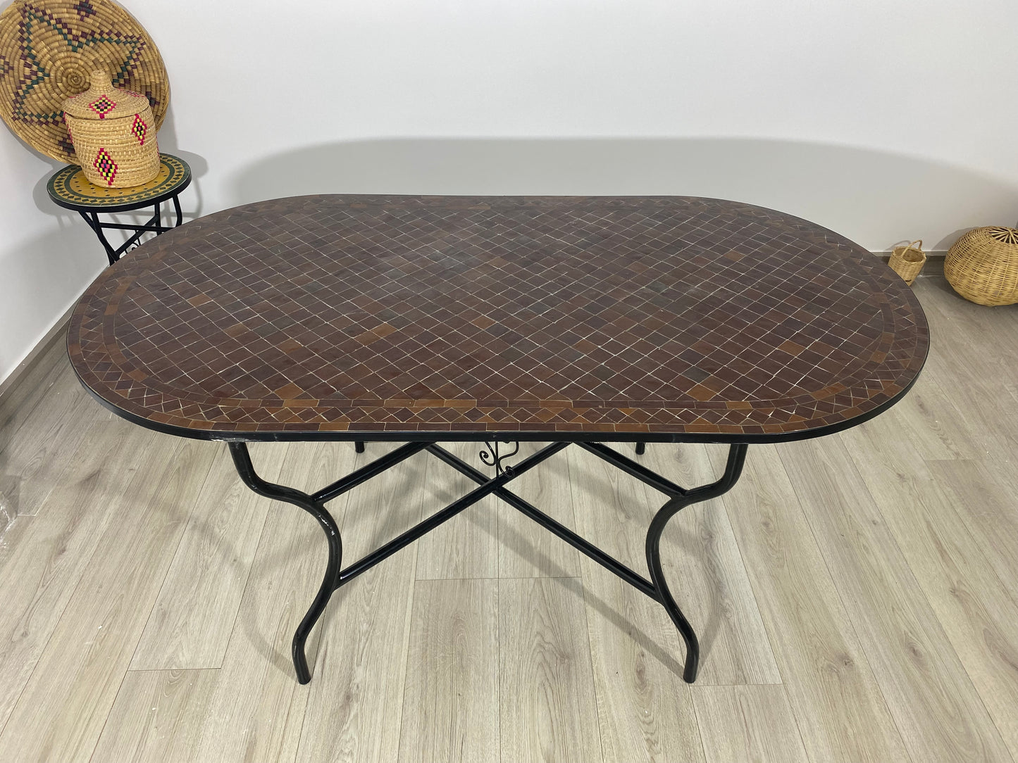 Handmade Moroccan Zellige Mosaic Table – Rich Brown Tones