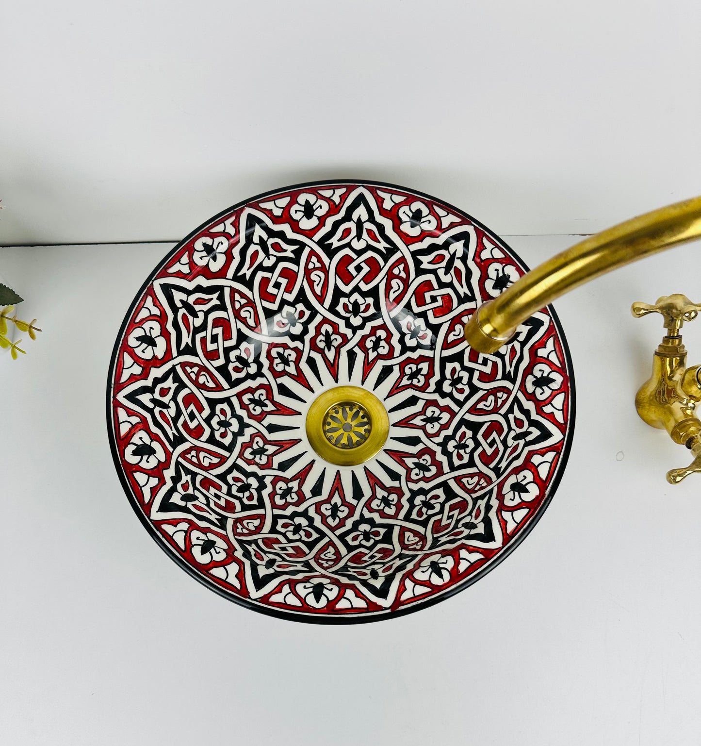 Timeless Contrast: Handcrafted Ceramic Sink with Classic Black and Red Accents