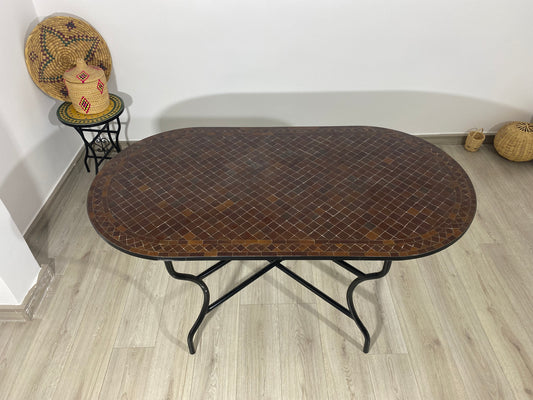 Handmade Moroccan Zellige Mosaic Table – Rich Brown Tones