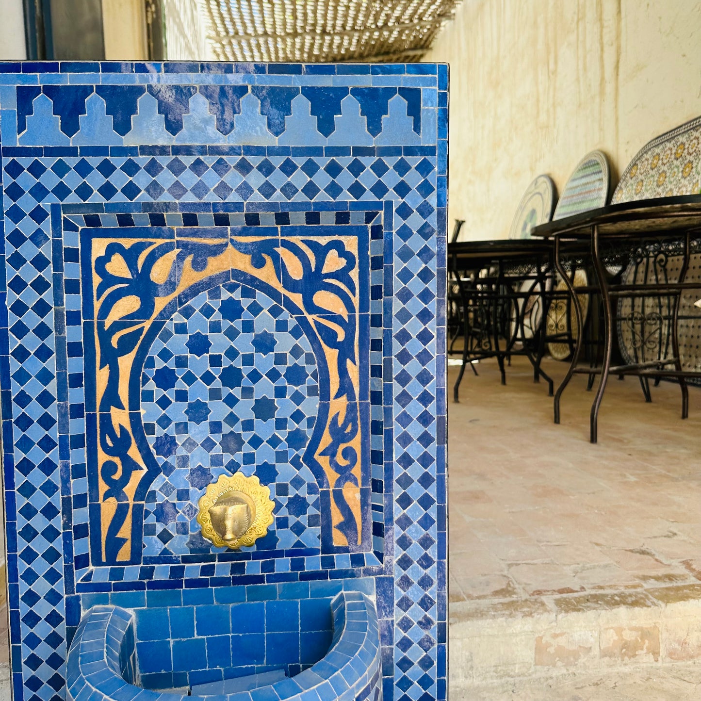 Exquisite Moroccan Blue Zellige Fountain – A Blend of Art & Functionality