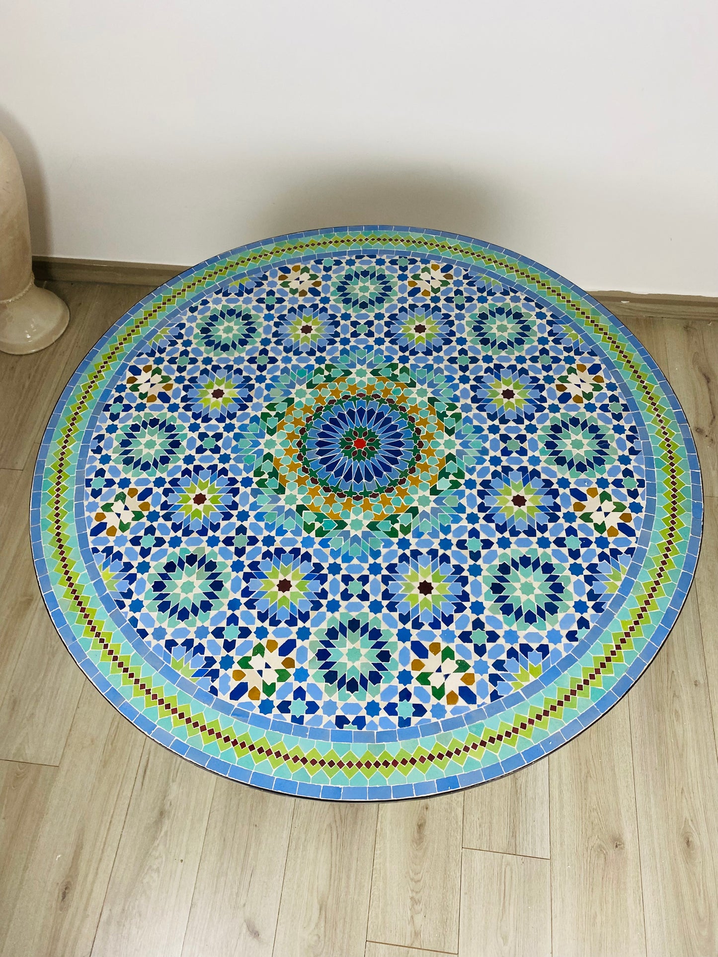Handmade Moroccan Zellige Mosaic Table – Ocean-Inspired Beauty