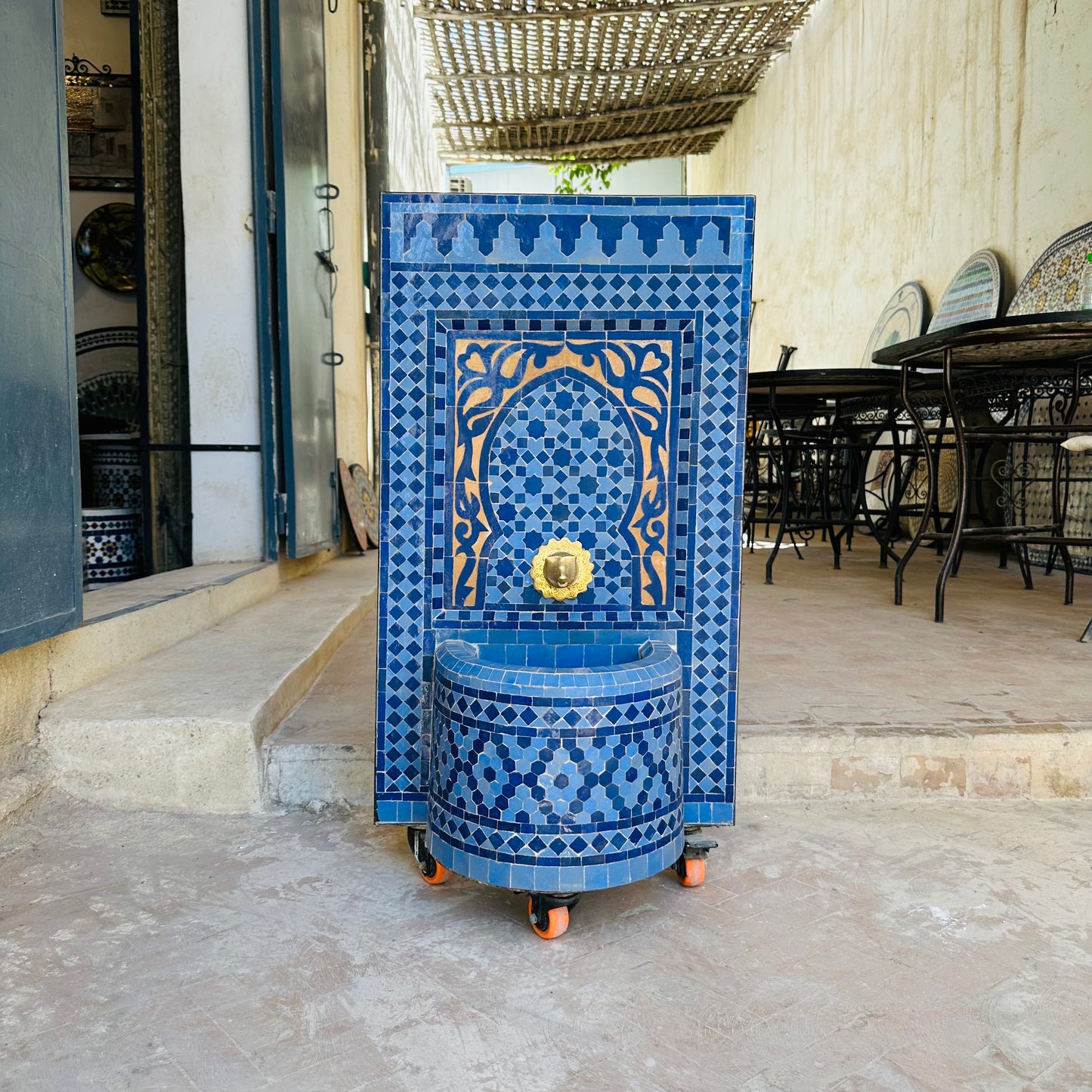 Exquisite Moroccan Blue Zellige Fountain – A Blend of Art & Functionality