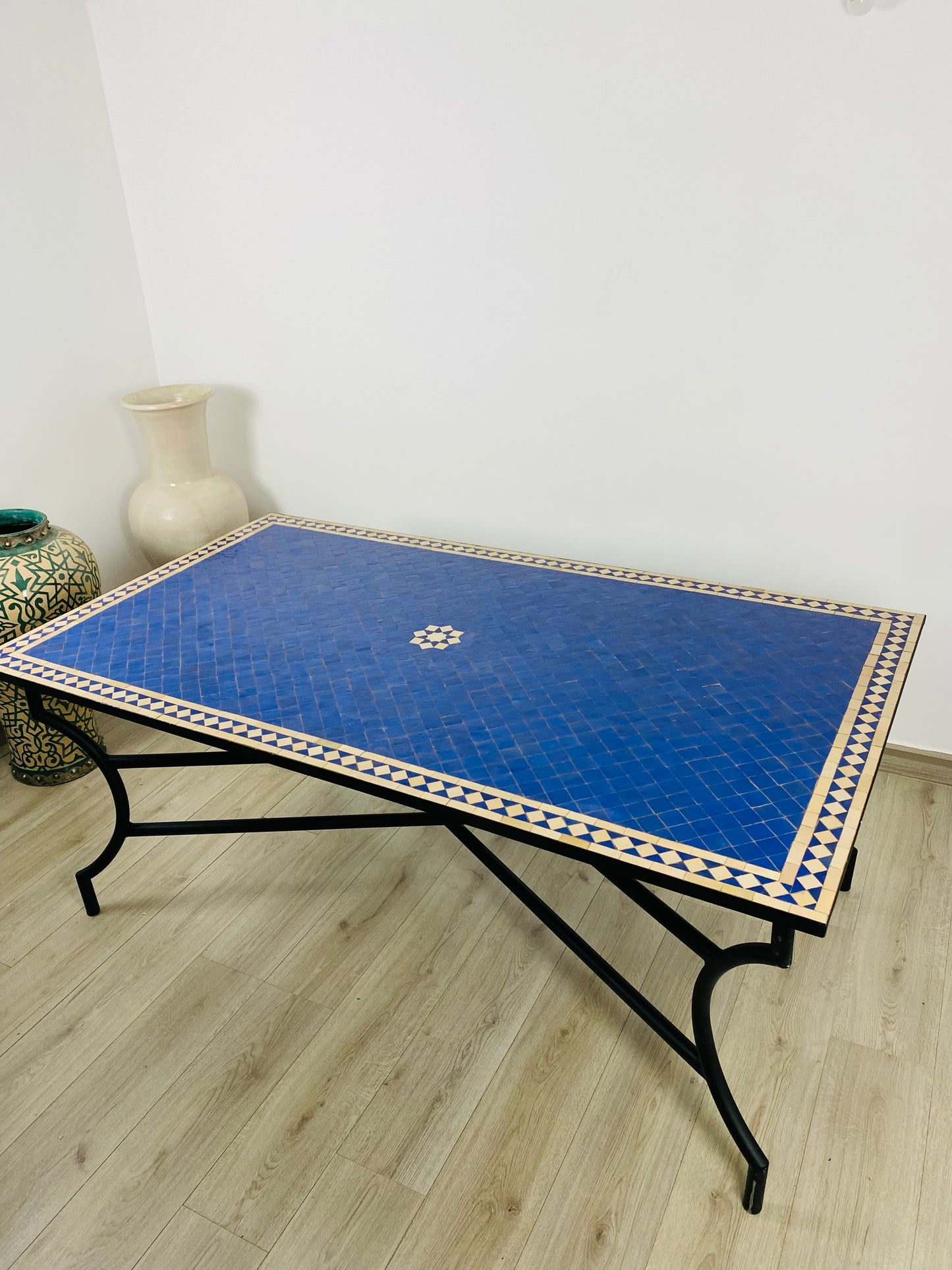 Handmade Moroccan Zellige Mosaic Table – Deep Blue Elegance