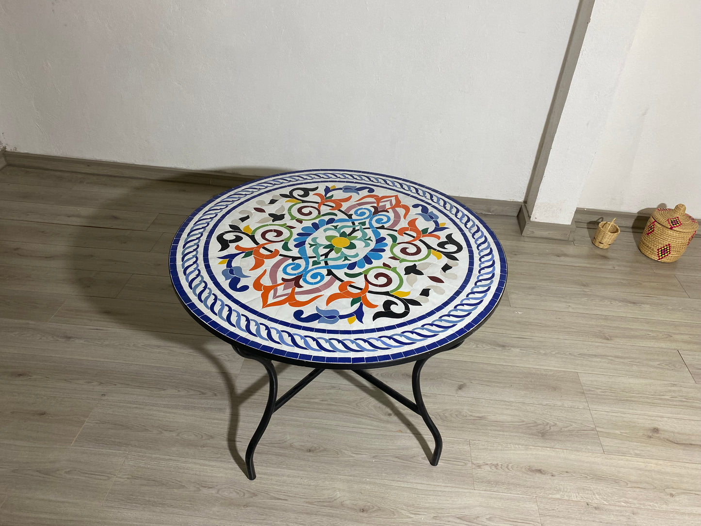 Handmade Moroccan Zellige Mosaic Table – Vibrant Floral Elegance