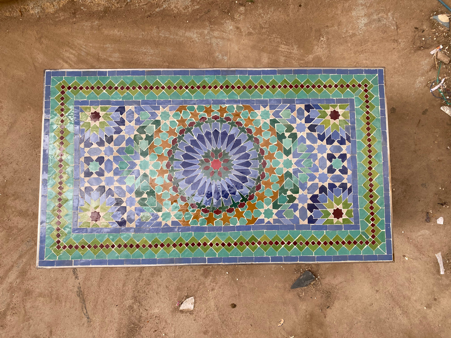 Handmade Moroccan Zellige Mosaic Table – Vibrant Geometric Design