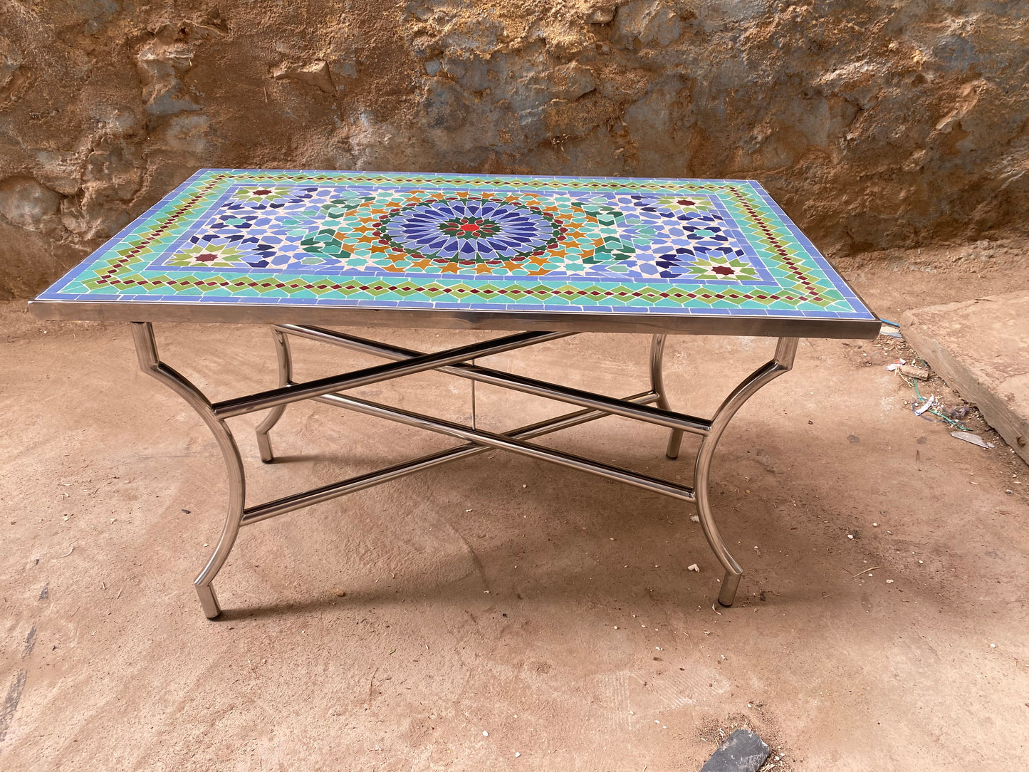Handmade Moroccan Zellige Mosaic Table – Vibrant Geometric Design