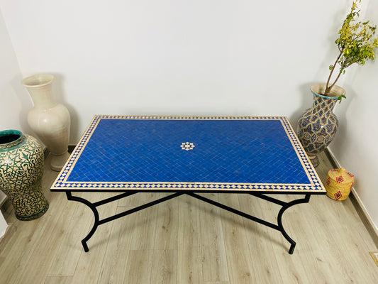 Handmade Moroccan Zellige Mosaic Table – Deep Blue Elegance