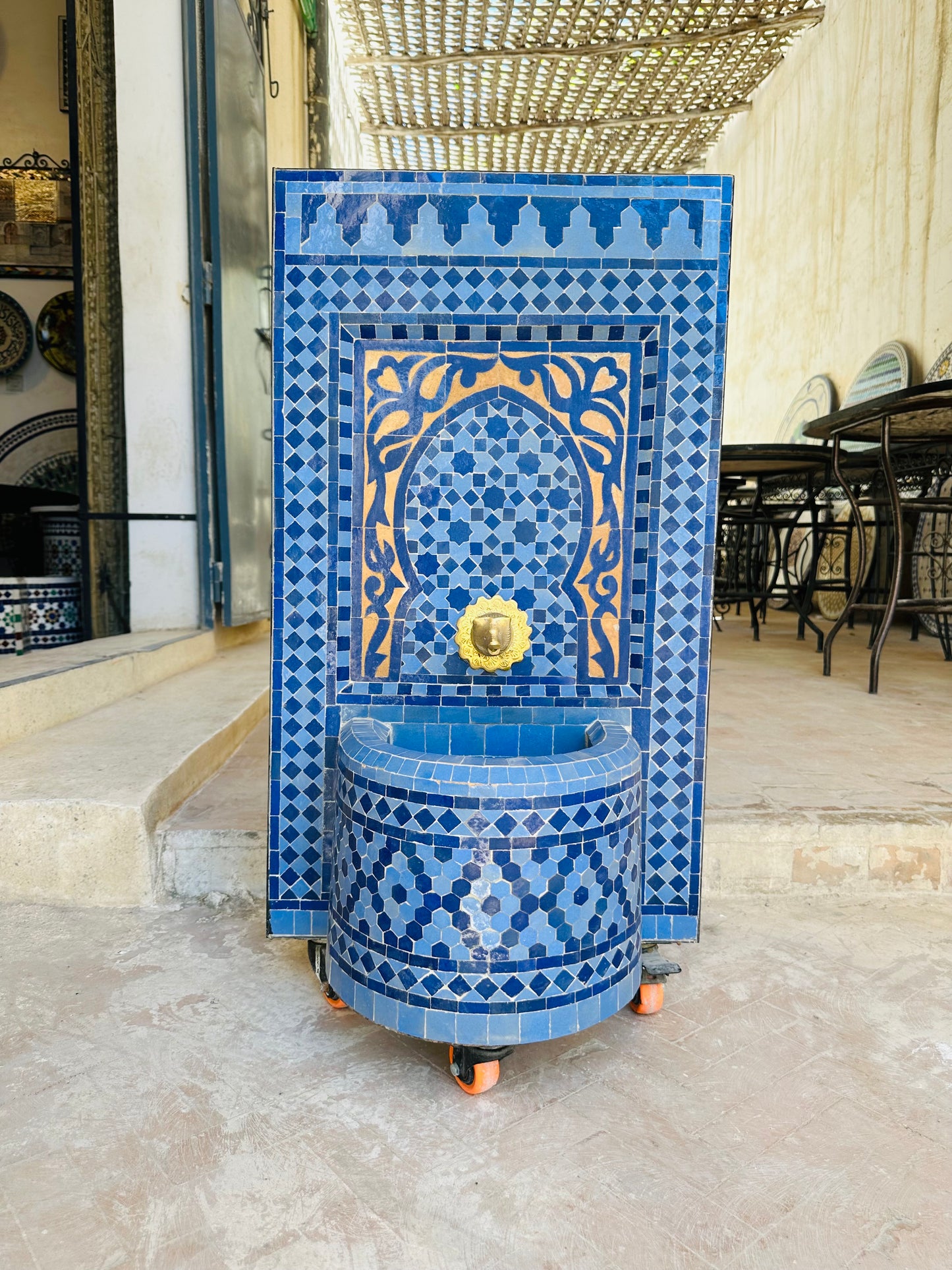 Exquisite Moroccan Blue Zellige Fountain – A Blend of Art & Functionality