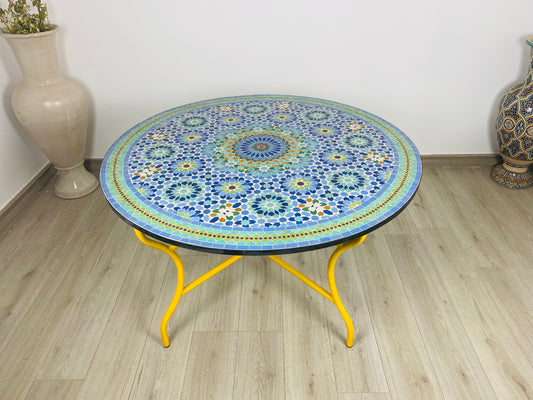 Handmade Moroccan Zellige Mosaic Table – Ocean-Inspired Beauty